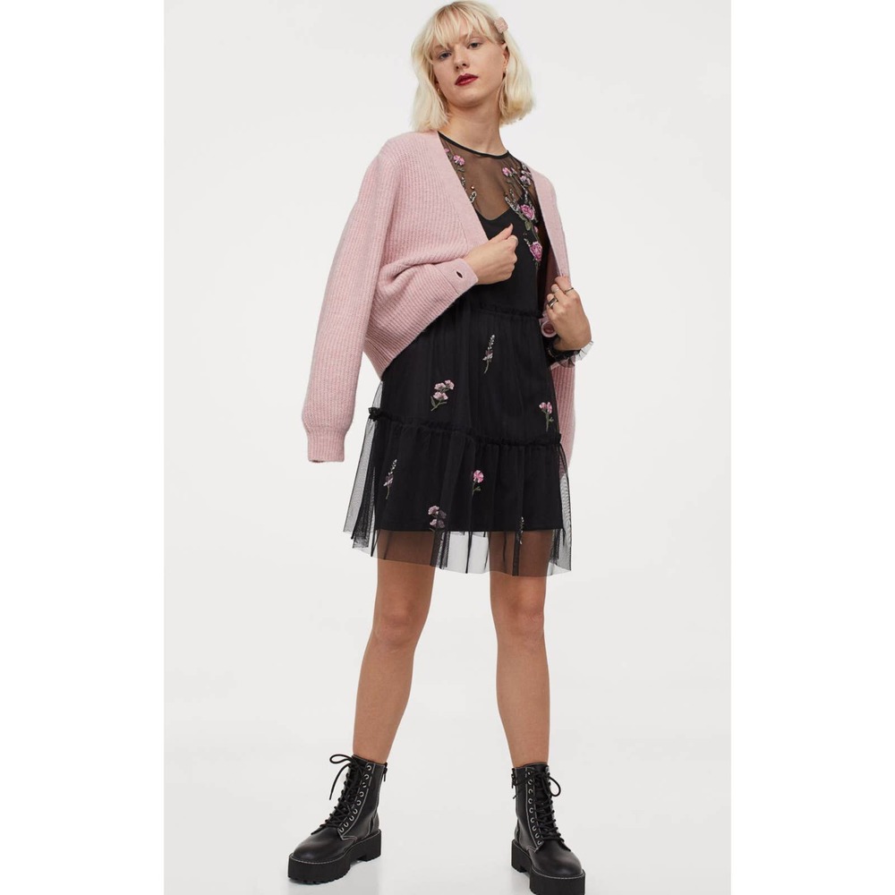 H&M NWT Embroidered Mesh Dress Medium